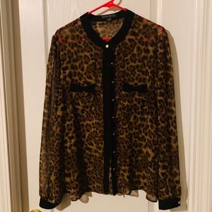 Cheetah print top with gold buttons